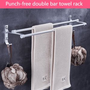 COD Bathroom Punch-free Double Bar Towel Rack Alumimum Self-adhesive Double Bath Towel Rack