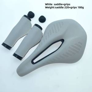 Bicycle Saddle Breathable Hollow Design PU Leather Soft Comfortable Seat MTB Mountain Road Bike with Bike Grips Cycling Parts