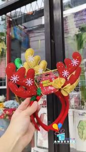 isi 12 Bando Natal Tanduk Rusa Pita / Bando Natal Merry Christmas Tanduk Rusa Salju Daun Ceri