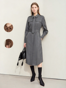 AMII | Military Utility Style Detachable Collar Belted Shirt Dress
