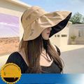 Womens Summer Sun Protection Hat Foldable Shell Cap Black Glue Empty Top Anti-UV Hairband Face Covering Spring Season. 