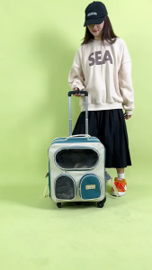 Portable Large Capacity Pet Rolling Carrier Foldable Outdoor Portable Double Shoulder Backpack Pet Carrier for Travel