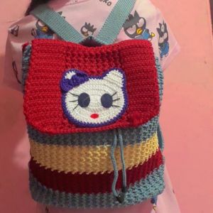 RANSEL RAJUT KITTY KOMBINASI