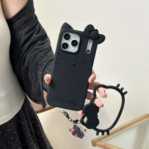 Sanrio | Sweet and Cool Black Hello Kitty Phone Case For iPhone 17 16 15 14 13 12 Pro Max Plus Cartoon Kitty Phone Case with Wrist Strap