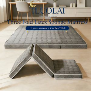 ILUOLAI Three ply Foldable Latex foam Mattress bed 10 years warranty Trifold 3 inches Thick