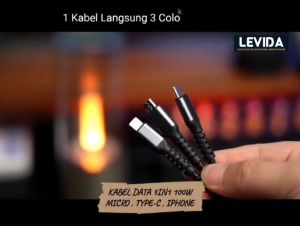 Kabel Data Charger Fast Charging 3 in 1 Kabel Lightning Micro USB Type C Black untuk Android & iOS