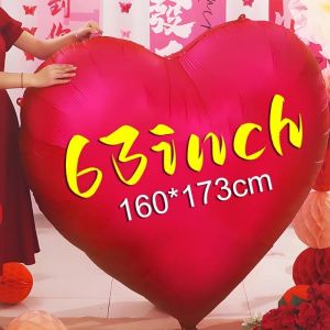 ลูกโป่งรูปหัวใจขนาดใหญ่63นิ้วลูกโป่งฟิล์มอะลูมิเนียมหัวใจรักสำหรับการหมั้นวันวาเลนไทน์วันเกิดงานเลี้ยงสมรสตกแต่งครบรอบ