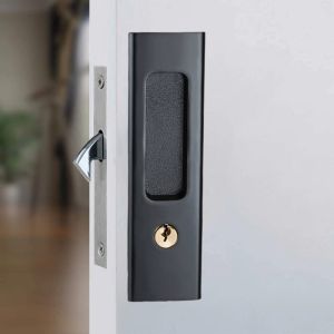 Hitam / Perak Kunci Pintu Sliding Geser Set Door Lock Latch Handle Set Interior Anti Karat Tak Zinc Alloy