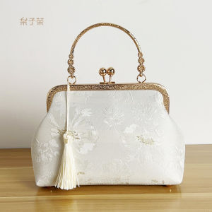 Retro Chinese Style Handbag for Women Matching Cheongsam Small Square Bag Soft Silk Material Lock Buckle Closure Casual Use
