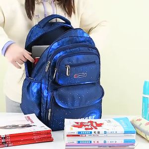 Student backpack Student good-looking large capacity school backpack Star sky black blue light primary school children boys and girls backpack