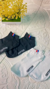 FSKS77 Kaos Kaki Pendek Semata Kaki Garis Francce Kaos Kaki Pria Wanita Dewasa Putih Hitam