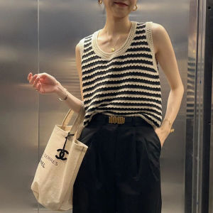 HUOLISI | Black and White Striped Hollow Out Loose Summer Tank Top