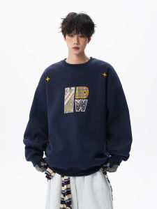 WUKONGYOUHUO | Áo Hoodie cổ tròn form rộng thêu chữ vintage