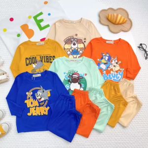 Bộ Quần Áo Trẻ Em Dài Tay NATUCO Cho Bé Trai Bé Gái 8-27 Kg Vải Thun Lạnh Mặc Ngủ Máy Lạnh TD-006