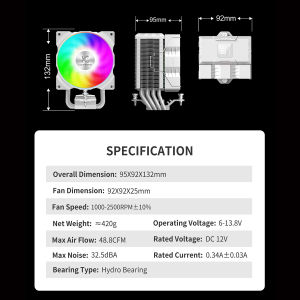X-Gamerx Z-1300 ARGB CPU Cooler with Digital Temperature Display Radiator 4 Heat pipes For LGA1700/1200 115X AM4 AM5