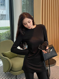 เสื้อยืดไหมประดับเพชรแบบเข้ารูป ทรงเข้ารูป ปกปิดหน้าท้อง แฟชั่นฤดูใบไม้ผลิ 2025 เสื้อผ้าทำงาน แขนยาว ปกติ