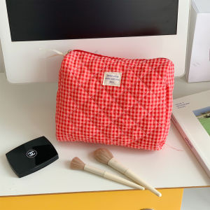 Cute Large Capacity Plaid Makeup Bag Womens Travel Toiletry Bag Student Storage Bag Portable Washing Kit Bag Style
