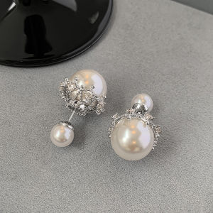 GOOYNN | Double Sided Grey Pearl Earrings High-end Light Luxury