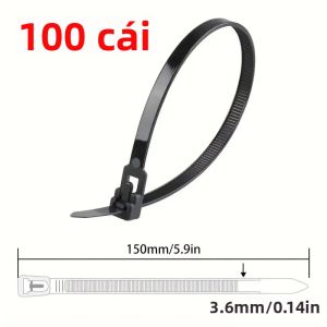 100 CÁI Dây Buộc Cáp Nylon Có Thể Tái Sử Dụng Có Thể Tháo Rời & Tái Chế Màu Sắc Hỗn Hợp Đen Trắng Đỏ Vàng Xanh Lam Xanh Lục Để Sắp Xếp Thiết Bị Điện Tử