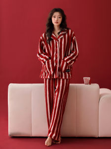 Thick Flannel Striped Red Bridal Home Suit