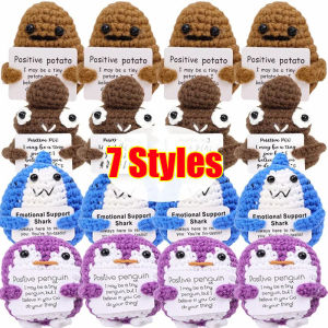 Mini Positive Energy Handmade Plush Crochet Doll Cartoon Cucumber Shark Penguin Doll Knitted Toy DIY Desktop Room Decoration Childrens New Year Gift