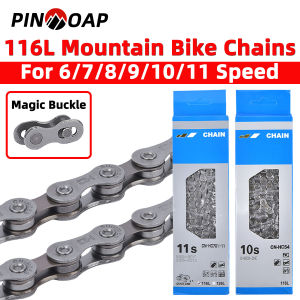 PINMOAP Bicycle Chain 6/7/8/9/10/11 Speed 116L Mountain Road Bicycle Variable Speed Chain Chromlum-Molybdenum Steel Materla