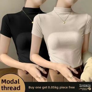 Lieoyuarn | Plain Color Slim Fit Turtleneck Short Sleeve T-Shirt