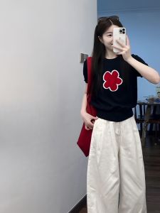 XIAOQIAOJIA | Áo thun tay ngắn cổ tròn màu xanh tím cổ điển kiểu Pháp cho nữ mùa hè rộng rãi thon gọn đẹp chất liệu cotton pha trộn