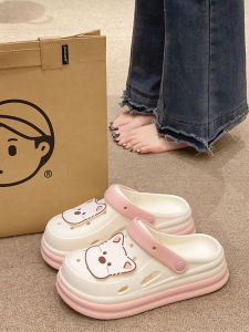 Cute Little White Dog Themed Womens Summer Sandals Thick Heel Anti-Slip Slip-On Indoor Outdoor Wearable Flat Bottom Clog Shoes