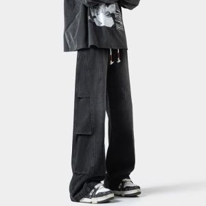 American Style Casual Loose Straight Leg Jeans for Teenage Boys Spring Autumn Versatile Wear Resistant Wear Summer Long Pants