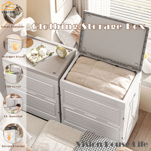 Vision 150L Foldable Cloth Storage Box Thickened Oversized Storage Box With Wheels Large Capacity Toys Storage Box Basket Household Clothing Organizer Clothes Trousers Storage Wardrobe Box