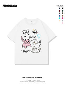 Cartoon Graffiti Cat Print Short Sleeve Womens T-shirt Pure Cotton round Neck Half Sleeve Summer New Design Sensation Top