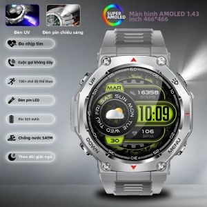 LIGE | Đồng Hồ Thông Minh LIGE 1.43" Amoled 5ATM Chống Nước Gọi Bluetooth Đèn UV Đèn Pin LED Theo Dõi Thể Dục Dành Cho Thể Thao Ngoài Trời Đồng Hồ Nam