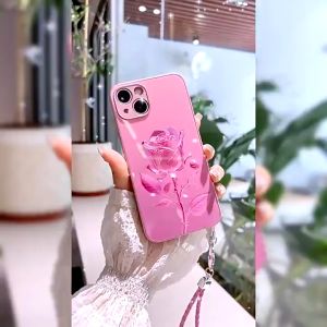 เคส OPPO Reno 13 12 13F 10 5G เคส OPPO Reno 13 12 10 Pro 5G เคส กันกระแทกลายดอกไม้ดอกกุหลาบสีชมพูพร้อมสายคล้องตัวปกป้องกล้องถ่ายรูปสายโทรศัพท์โชคดีเคสโทรศัพท์ทำจากแก้วซิลิโคนสุดหรูสำหรับเด็กผู้หญิง