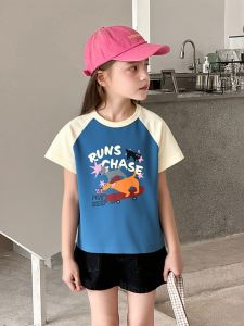 Summer New Style Pure Cotton Short Sleeve T-Shirt for Baby Girls Childrens Wear Korean Version 27KIDS Brand Clothing