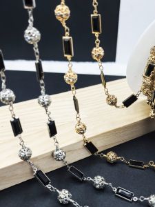 DIY วัสดุ 8 มม. ลูกปัดเพชรลายสีดำ ชิ้นส่วนสร้อยคอ สร้อยข้อมือ สร้อยคอ ชิ้นส่วนเครื่องประดับ โซ่แยก