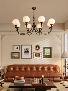 YIGELIGHTING | French Retro Vintage Style Living Room Pendant Light White Jade Glass