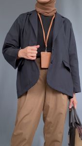 Ghanimi - Emily Blazer / Jas Wanita Polos Baju Fit Nyaman blazer Basic Kancing Tangan Panjang Variasi Grey Atasan Kerja