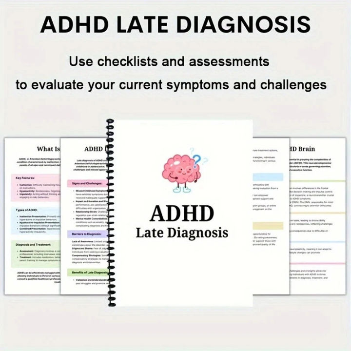 ADHD Late Diagnosis Planner Worksheets for Adults - Brain Illustration ...