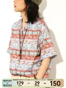 Ashita Stu Japan fashion Cat Print Short sleeve Shirts Women Summer Retro Hong Kong Style Casual Loose Stripe Top