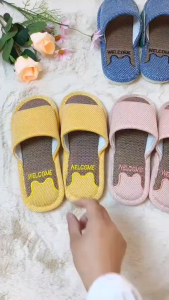 New Home Linen Slippers Women Indoor Soft Open Toe Slides Men Floor Bedroom Breathable Non-slip Sandals Couples Flip Flops