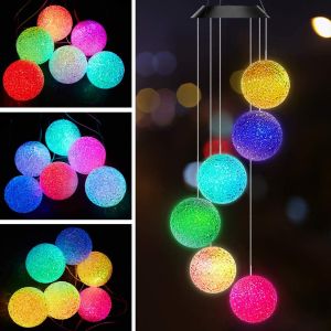 Solar Wind Chime Lights Crystal Ball Lantern with Color Changing for Home Outdoor Indoor Patio Yard Garden Decoration