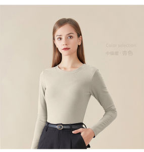 สองด้าน True Velvet คอกลมแขนยาวความร้อน เสื้อท่อนบน ผู้หญิง ชุดชั้นในสูง ยืดได้ เสื้อชั้นฐานหนาปานกลางแบบทําความร้อนได้เอง