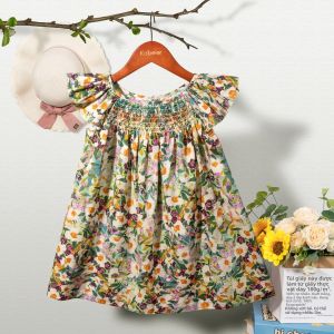 Váy Mùa Hè Họa Tiết Hoa Cho Bé Gái Thiết Kế Xếp Ly Với Tay Áo Bay Bổng Quần Áo Hàng Ngày Dáng Chữ A Dài Đến Đầu Gối Dễ Thương Dành Cho Trẻ Mới Biết Đi Và Trẻ Sơ Sinh