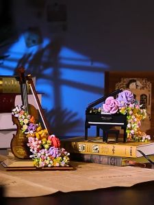 ตัวต่อ บล็อกของเล่น รูปไวโอลิน/เปียโน ของขวัญวันเกิด DIY ของขวัญวันปีใหม่ ของขวัญคริสต์มาส มีไฟ（ไม่มีเพลง）