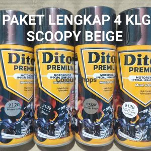 Pilok Cat Diton Premium Paket Lengkap 4 Kaleng Scoopy Beige 9320 Primer Grey 9120 Black 9109 Clear Gloss 9128 400cc Pilox Paketan Cat Semprot Special Spray Paint