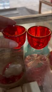 Cangkir Puja Kristal Tanpa Kaki x3 pcs / Cangkir Puja Kristal Merah / Cangkir Sembahyang