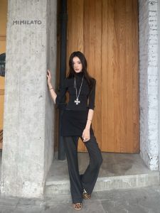 Low Waist Casual Womens Pants NOAYTOK Slimming Lazy Style Cotton Straight Leg Trousers for Young Girls Commute Style