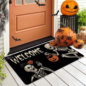 VIKAMA American Style Halloween Welcome Doormat Dirt Resistant Easy to Clean Entryway Rug Holiday Decorative Floor Carpet