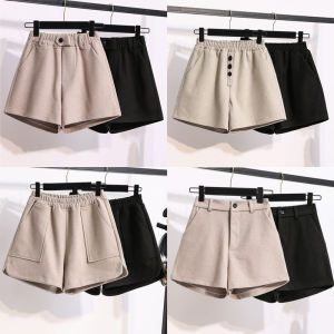 High Waist A-Line Woolen Shorts Womens Autumn Winter Loose Slimming Wide Leg Boot Pants Casual Bottom Wear Outerwear